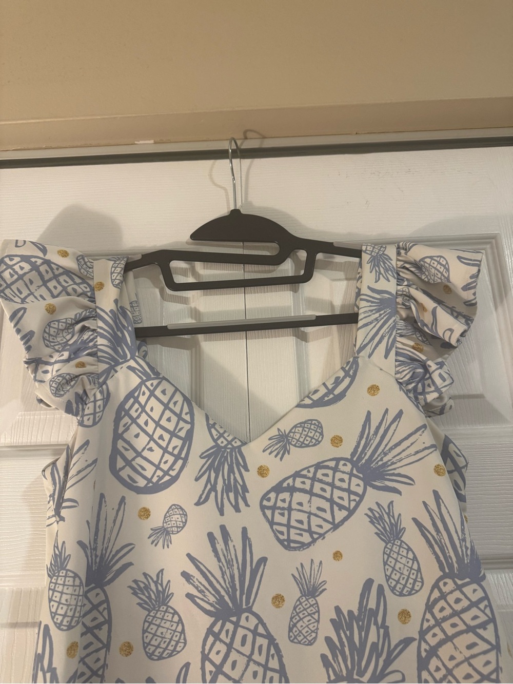 Carolina Parilla Tropical Pineapple Print Midi Dress Ruffle Sleeves Size M - Picture 7 of 10